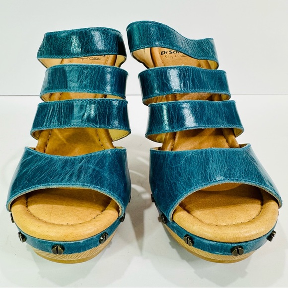 🎀 DR SCHOLL’S ORIGINAL COLLECTION FIRST BLUE BOLERO LEATHER SIZE 6B  4” SANDAL - Picture 7 of 10